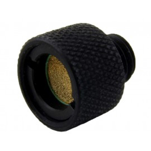 A Black Flange Mounted Drain Plug Made From Polycarbonate And Fitted With A Filter