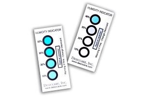Two Humidity Indicator Cards With 10 to 40%, 4 Spots For Humidity Indicators. With Instructions: If Pink, Change Desiccant