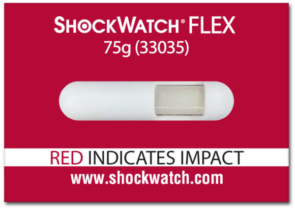 A Red ShockWatch Flex With A Window That Turns Bright Red To Indicate Impact