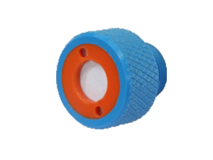 An Orange And Blue Splash Proof Breather Made Up Of Plastic