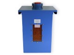 A Blue Wall Mounted Tank Vent Dryer Storing Silica Gel Desiccant